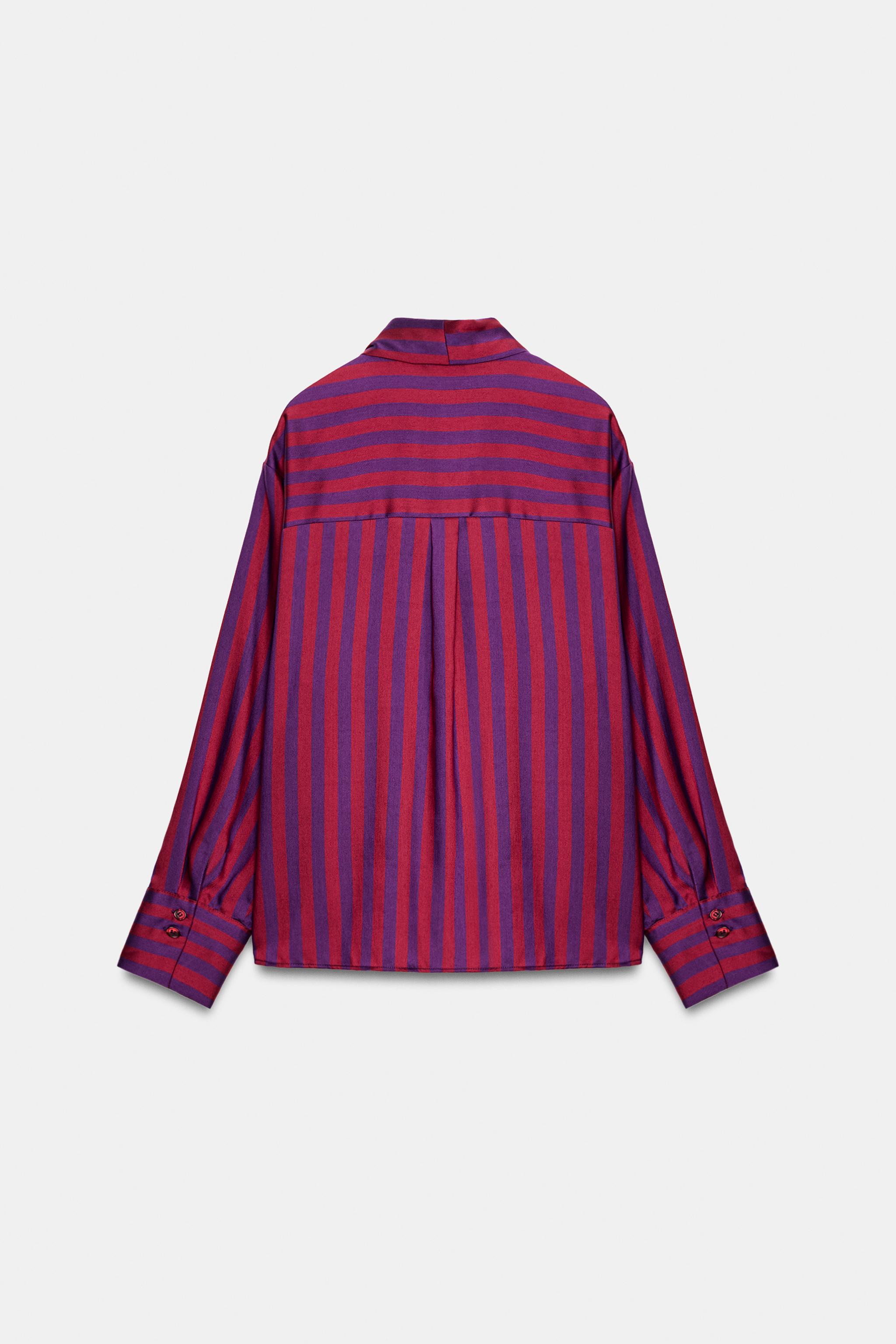 STRIPED TIE-FRONT BLOUSE